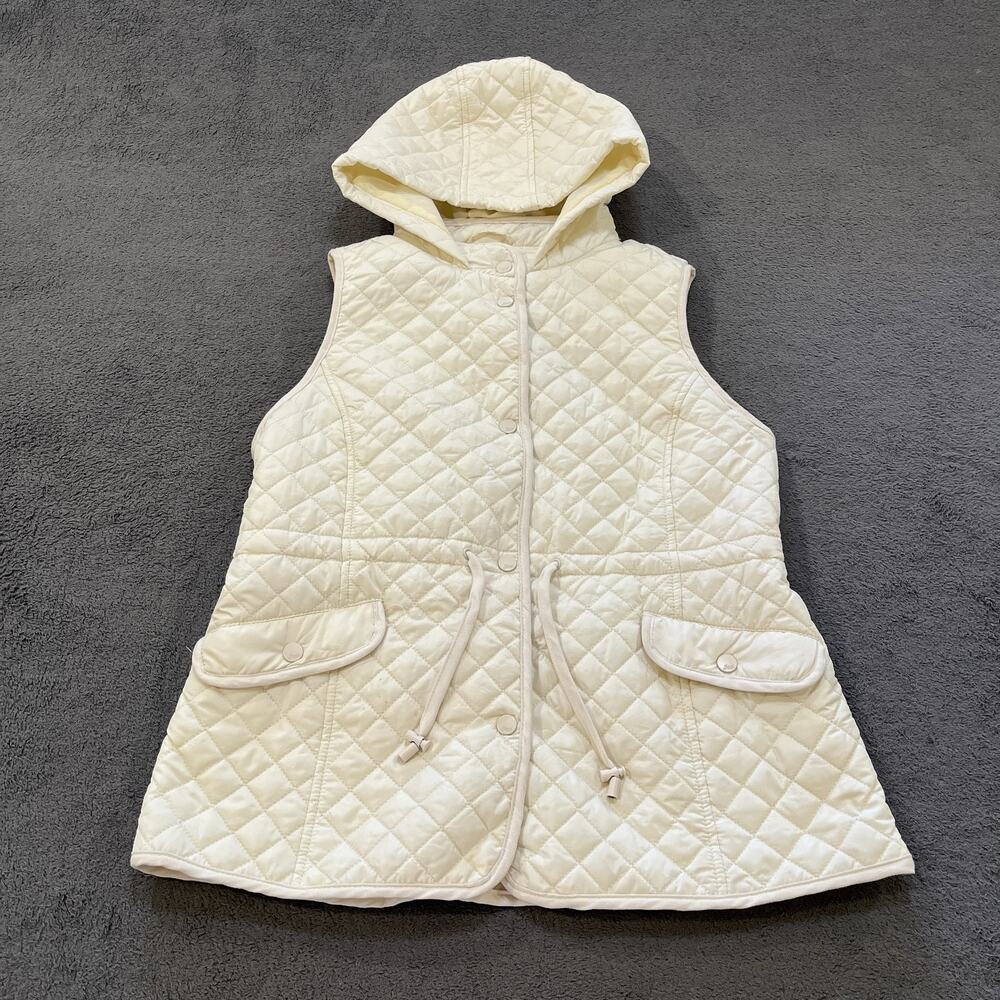 BASS Cream Hooded Full Zip Quilted Diamond Puffer Vest Women's Size Medium